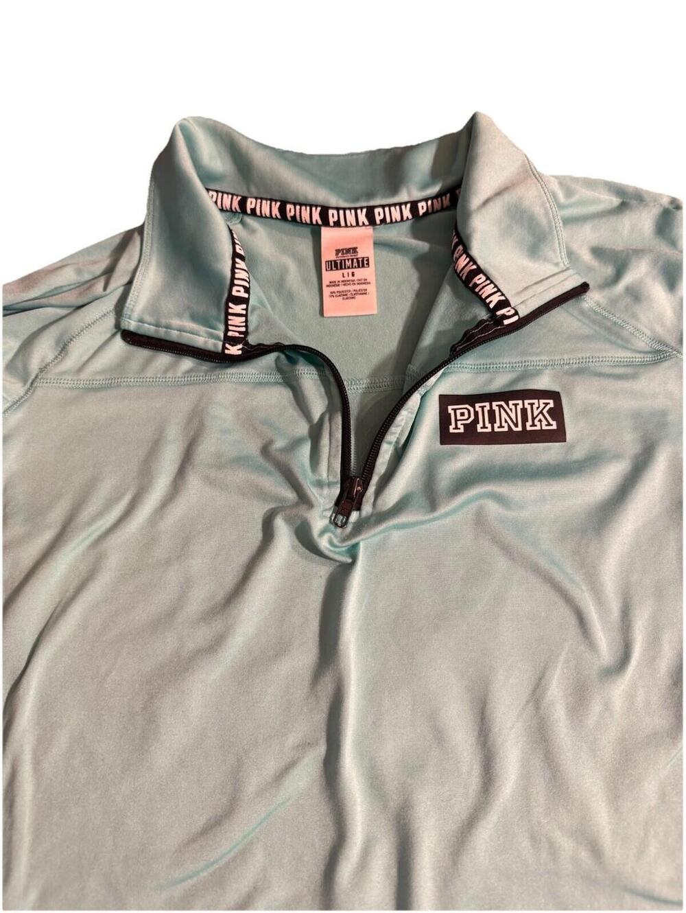Victorias Secret Pink 1/4 Zip Teal Black Sweatshirt Women’s Large